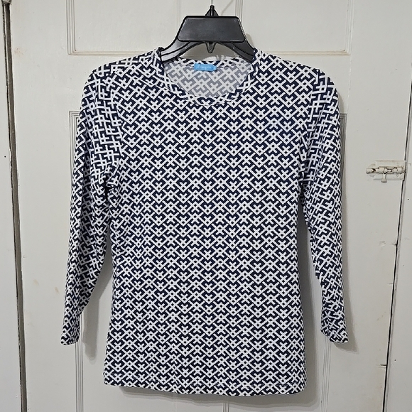 J. McLaughlin Tops - J McLaughlin Navy and White Geometric Women's Top Blouse 3/4 Sleeve
